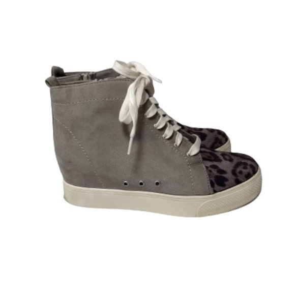 Very G High Top Gray Suede Cheetah Print Platform Sneakers Women Size 7.5 - Picture 3 of 9